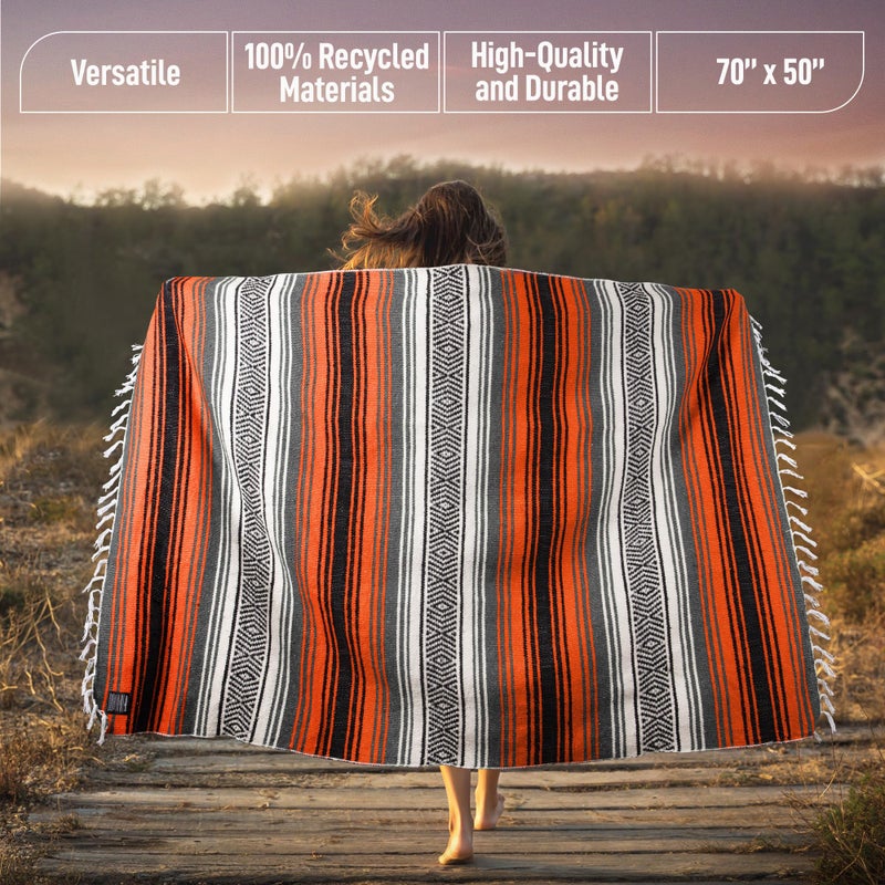 Hydration Nation Authentic Extra Large Mexican Blanket (70"x50") - Handwoven Yoga, Serape - Artisanal Falsa, Beach, Camping, Picnic, Outdoor(Orange) - Image 4
